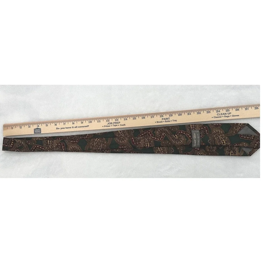 Robert Talbott Carmel Necktie Paisley Square Olive Green Burgundy‎ Silk Tie